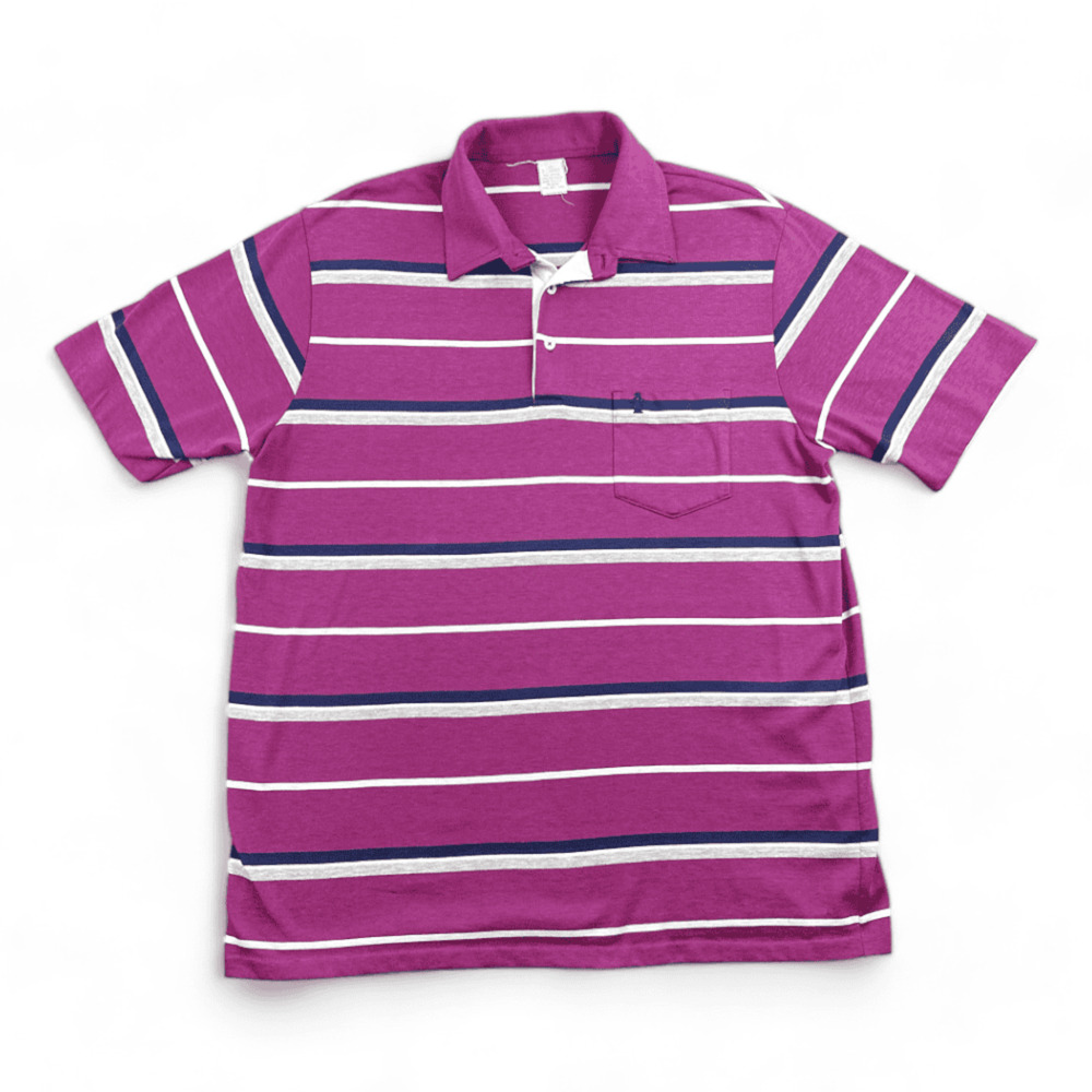 Vintage Penguin Polo Shirt Adult LARGE Original Grand Slam Purple Striped 80s